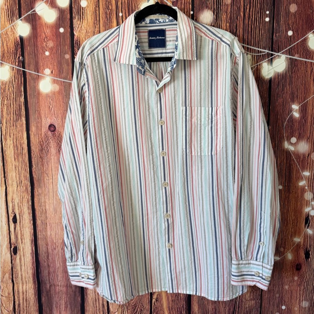 Tommy Bahama Grato Striped Long Sleeve Shirt with Contrast
Nautical Pattern Trim